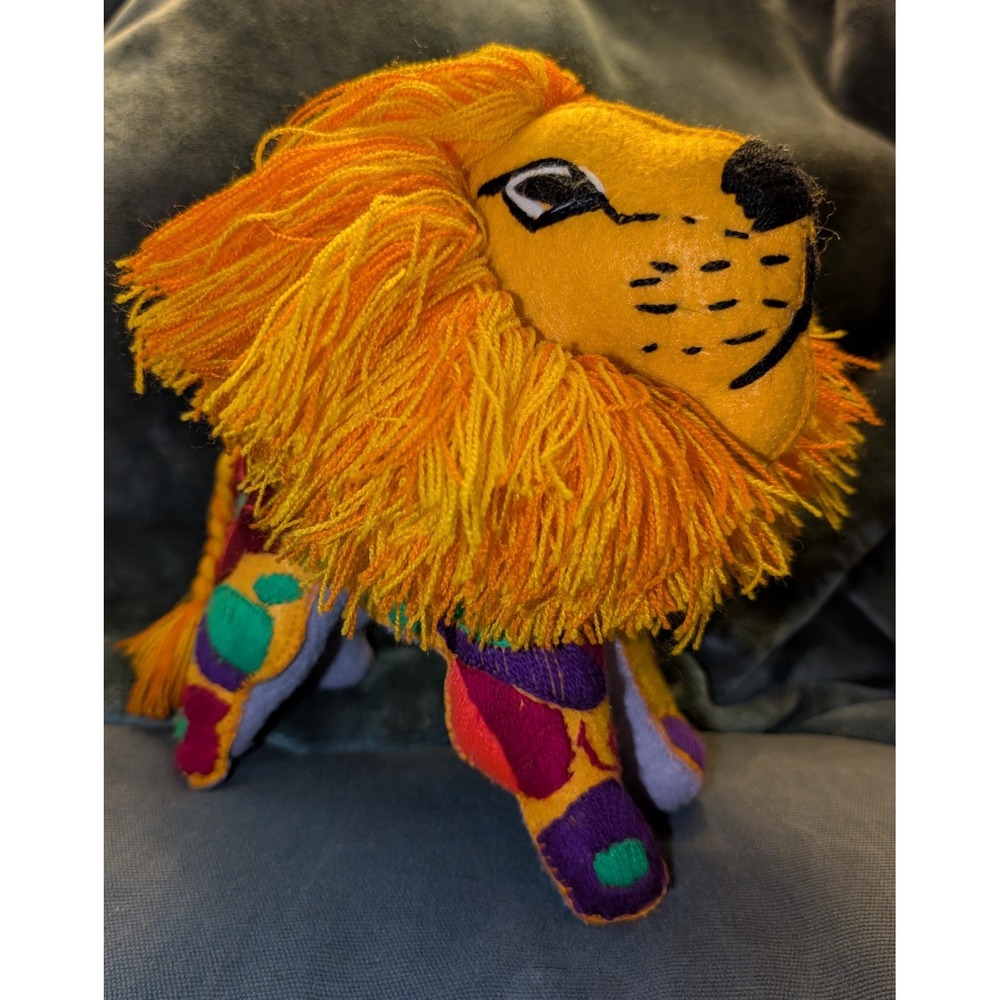 Mexican folk art plush Lion Felt wool Chiapas Embroidered Animalito